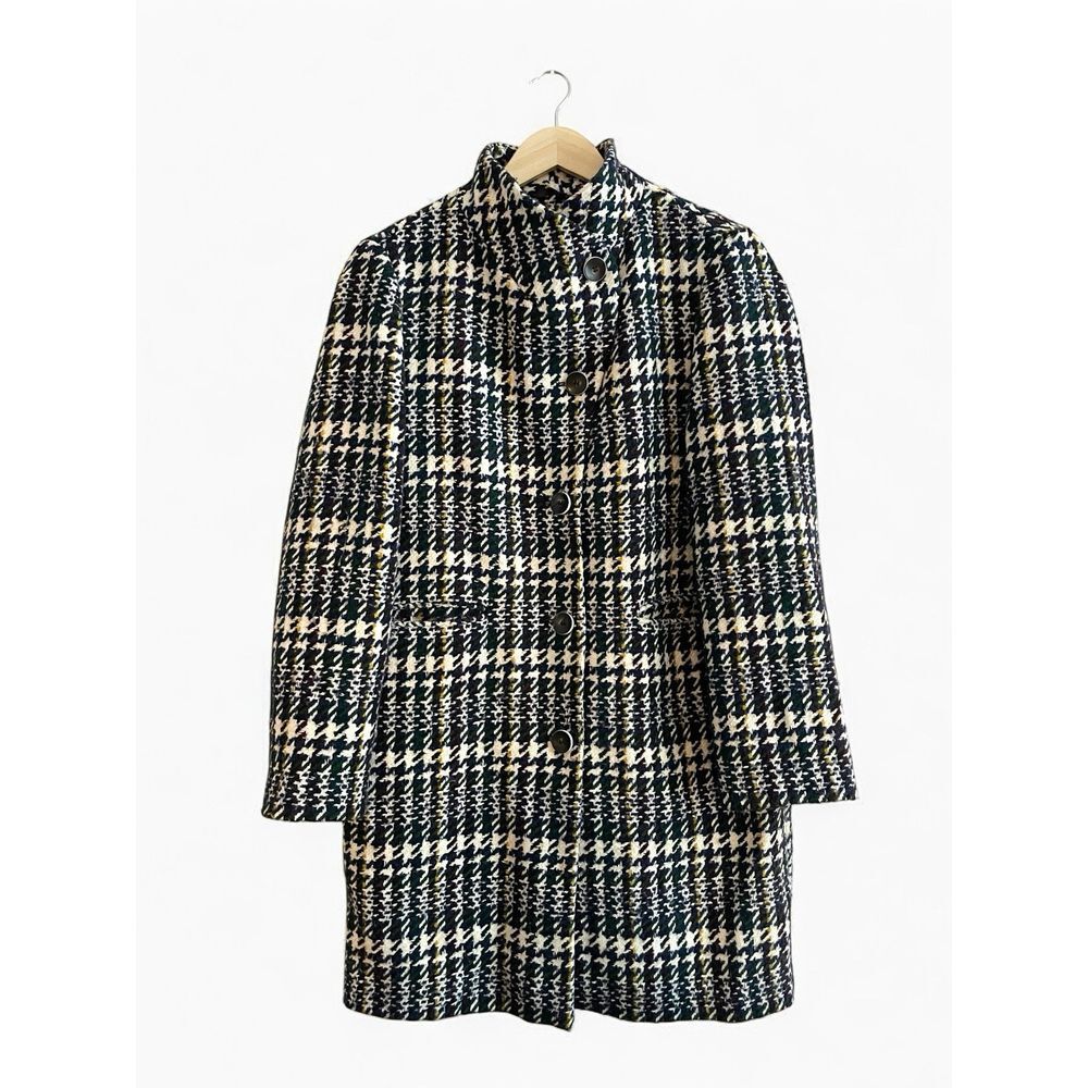 Anthropologie Women Noemie Check Houndstooth Coat Size 10 Longline‎ Button Up